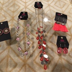 Paparazzi Jewelry Bundle - Pink & Red Necklace & Earring Set 5pc NWT